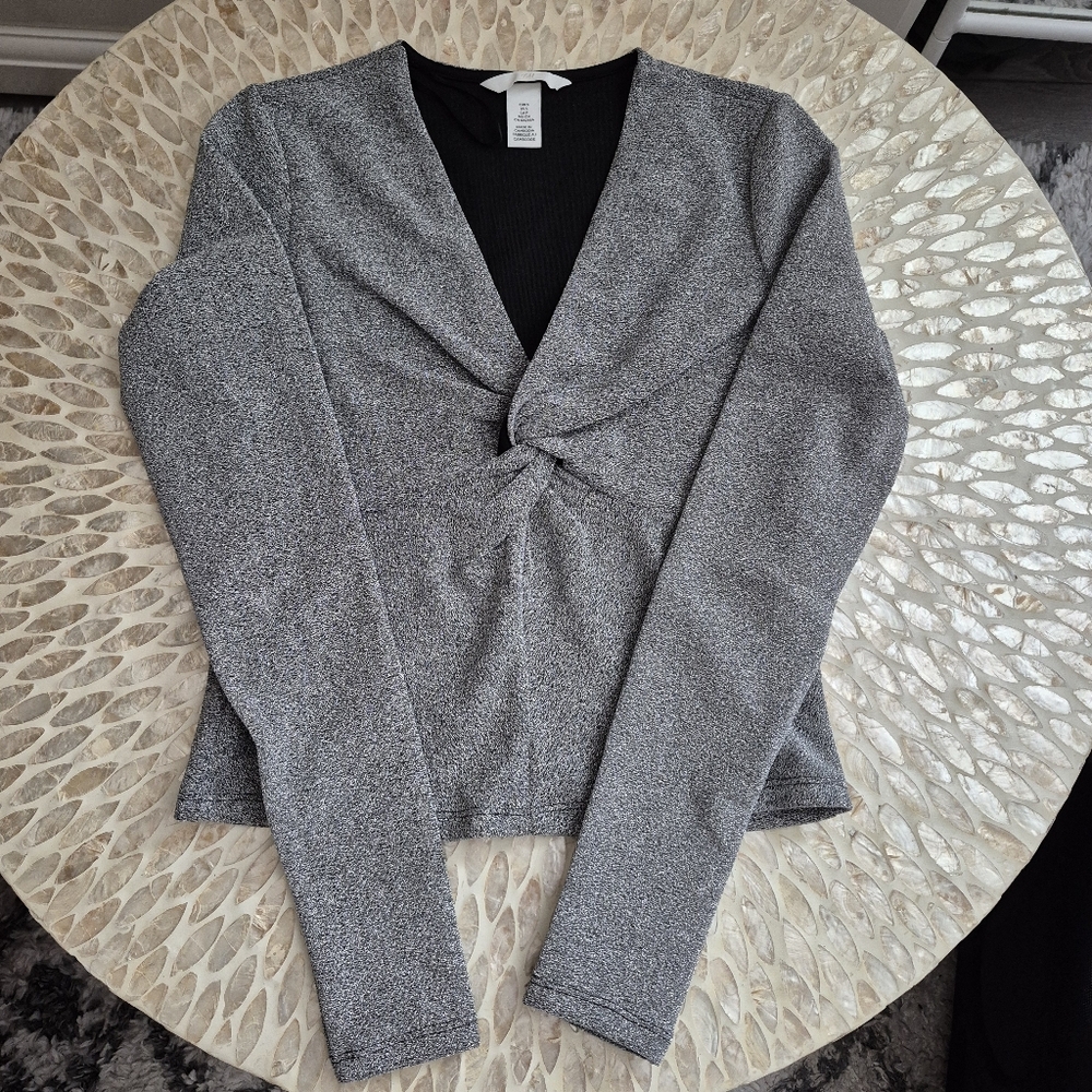 H&M Knot-detail jersey top Light grey Size Small